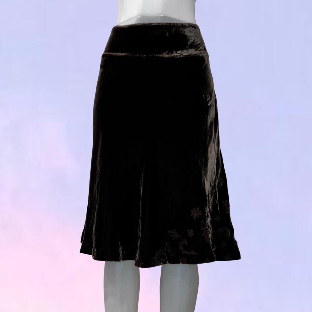 Vintage 90s y2k crushed velvet embroidered flower midi skirt
